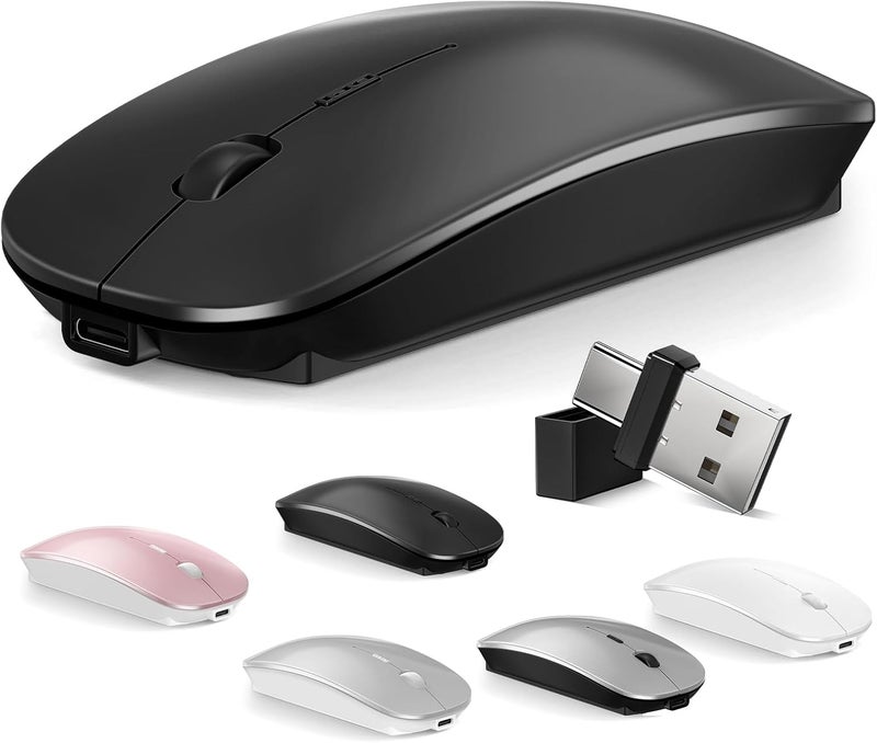 Normdecos Mouse for MacBook Wireless Bluetooth Mouse Laptop MacBook Air Mac Pro Rechargeable Silent PC iPad Optical Mice with Dual Mode Switch Bluetooth 5.2/3.0 and 2.4GHz USB Type-C Receiver Black - Image 1